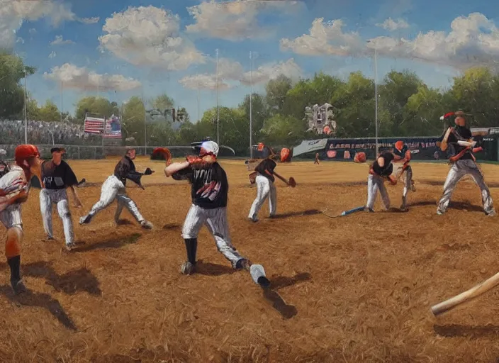 Prompt: a baseball game with cornstalks, themed, oil painting by jama jurabaev, extremely detailed, brush hard, artstation, for aaa game, high quality, brush stroke