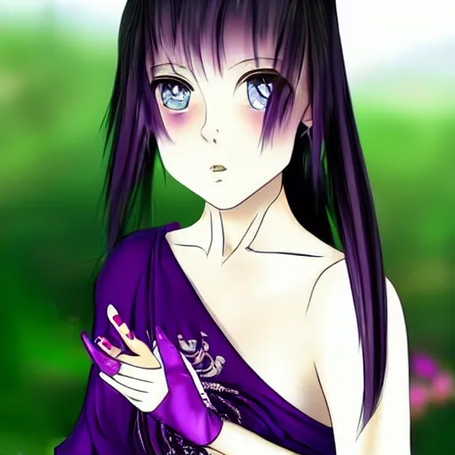 Image similar to elegant chinese princess, purple eyes, anime style