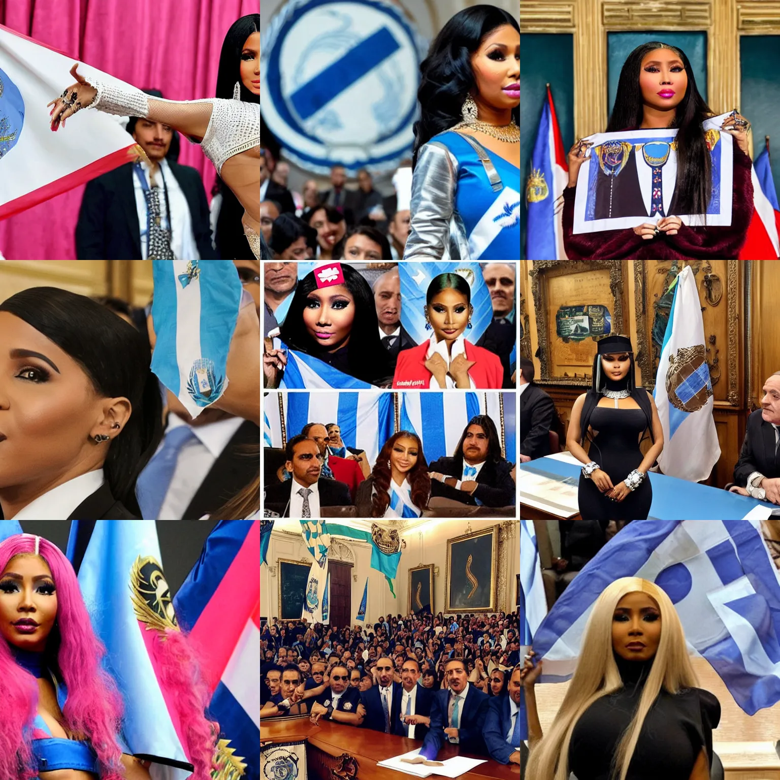 Prompt: Nicki Minaj Peronista, in the Argentine Congress, flags of Argentina behind, detailed picture