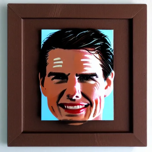 Image similar to tom cruise portrait recreated with coffee beans on a white surface, 8K, detailed, product photo