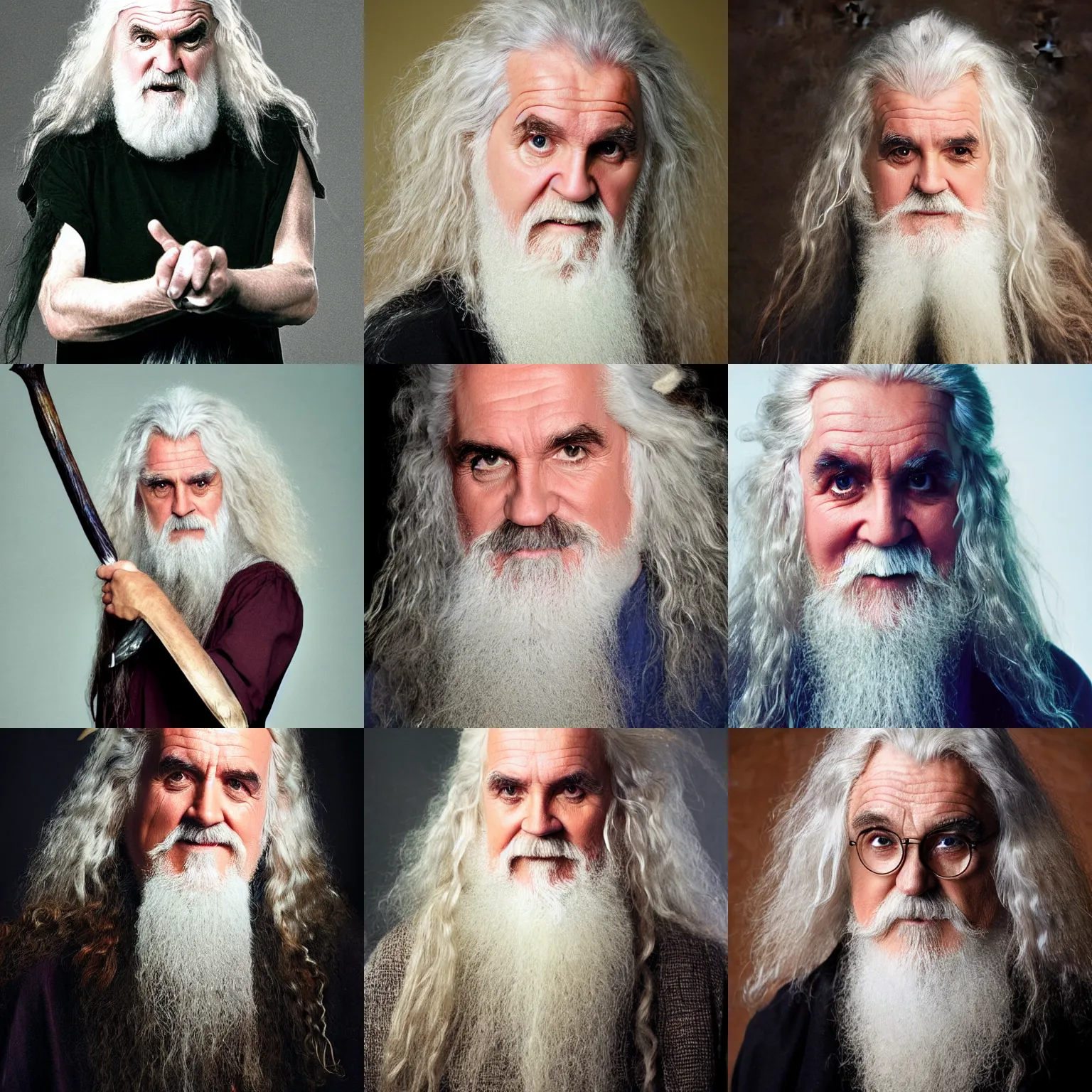 Prompt: portrait photograph, billy connolly as gandalf