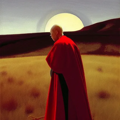 Prompt: sienna portrait of the redwinged angel of death wearing a crimson and sienna robe descending on the spirits in their graves jamie wyeth james gilleard edward hopper oil painting
