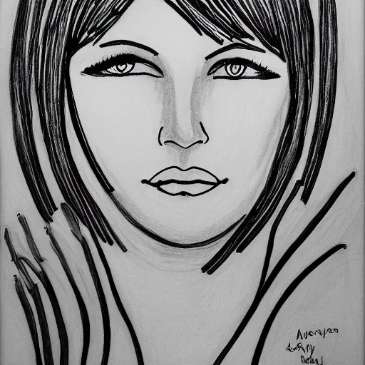 Image similar to continuous single line spiral - drawing of mary louise brooks, pen on white paper