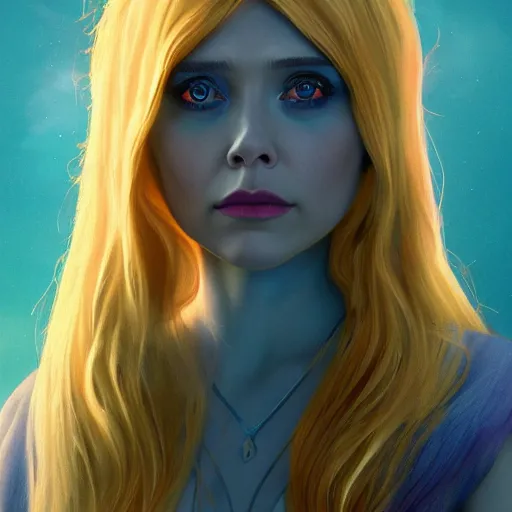 Prompt: elizabeth olsen as the goddess of sadness, nuivia, golden ratio!!!!!, centered, trending on artstation, 8 k quality, cgsociety contest winner, artstation hd, artstation hq, luminous lighting