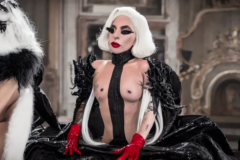 Prompt: lady gaga plays cruella in the live action adaptation of cruella, red weapon 8 k s 3 5, cooke anamorphic / i lenses, highly detailed, cinematic lighting