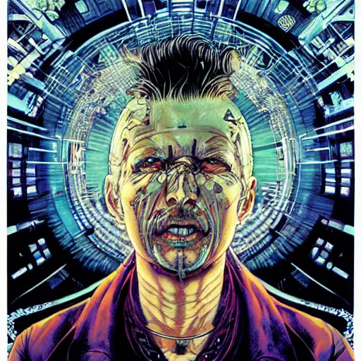 Image similar to portrait of crazy rick deckard, symmetrical, by yoichi hatakenaka, masamune shirow, josan gonzales and dan mumford, ayami kojima, takato yamamoto, barclay shaw, karol bak, yukito kishiro