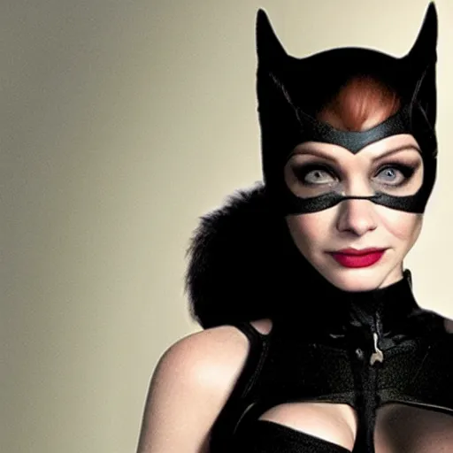 Image similar to long shot photo of christina hendricks as catwoman