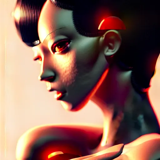 Image similar to a extremely detailed digital painting of a highly complex humanoid android woman with integrated cybernetic modifications, art by ilya kuvshinov, trending on cgsociety, computer art, ilya kuvshinov, artstation hd, artstation hq, photo realistic, hyperrealism, soft light, cinematography photo, ray tracing, unreal engine 5