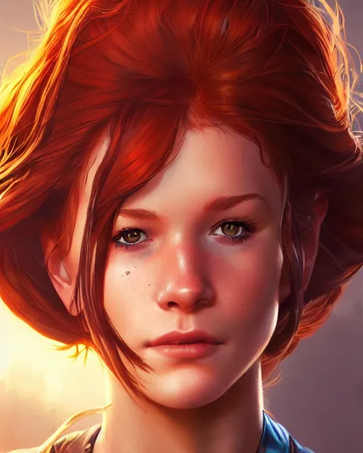 Prompt: Young Mary Jane Watson as an Apex Legends character digital illustration portrait design by, Mark Brooks and Brad Kunkle detailed, gorgeous lighting, wide angle action dynamic portrait