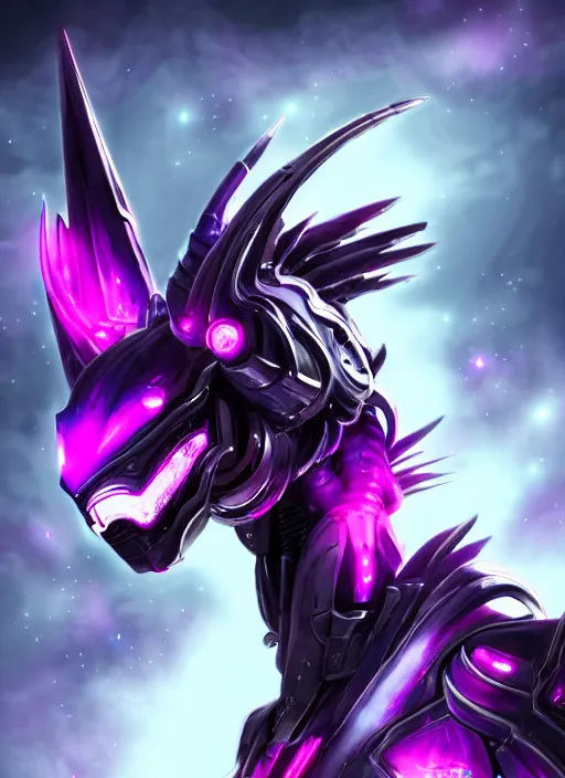 Image similar to cinematic goddess close shot, cosmic sized beautiful stunning elegant hot giant robot mecha female dragon, sharp cyborg dragon head, sharp metal ears, led glowing purple eyes, smooth fuschia skin, smooth silver armor, floating in space, epic proportions, macro, epic size, epic scale, furry art, dragon art, giantess art, warframe fanart, furaffinity, octane