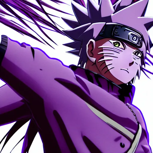 Image similar to close up of a naruto in smooth purple ninja uniform, blue spiked hair, muscular, intense, dramatic pose body of an ultrafine hyperdetailed illustration by mike campau, kim jung gi, irakli nadar, intricate linework, sharp focus, bright colors, octopath traveler, final fantasy, unreal engine 5, global illumination, radiant light.
