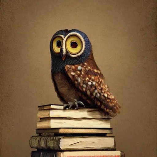 Prompt: long shot of a very cute plushy owl with closed eyes sitting on a pile of antique books, by esao andrews, by james jean, humorous illustration, hyperrealistic, big depth of field, fresh colors, dim light, 3 d octane render conceptart, 4 k, hyperdetailed, trending on artstation