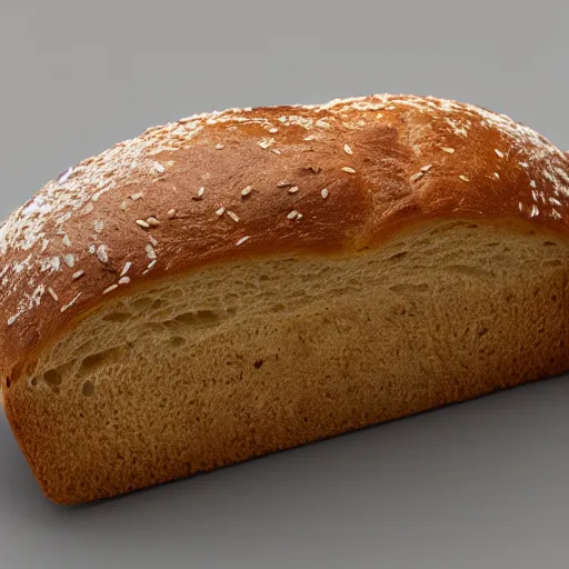 Prompt: bread, 3 d rendering, unreal engine 5, insanely detailed, gray background