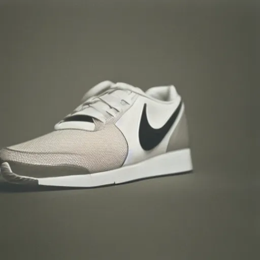 Prompt: a studio photoshoot of A Nike running sneaker designed by Dieter Rams, Fear or God, realistic, color film photography by Tlyer Mitchell, 35 mm, graflex