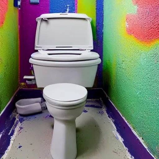 Image similar to photograph of a toilet. the toilet is covered in paint.