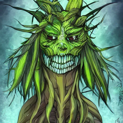 Image similar to a monster made of plants, anime art style, trending on art station