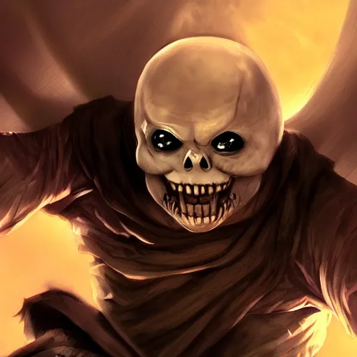 Image similar to photorealistic dark fantasy concept art of different versions of sans with his eye glowing, dynamic lighting, stunning visuals, ray tracing, beautiful scenery, cinematic, full body portrait, ultra detailed, hyper detail, stunning detail