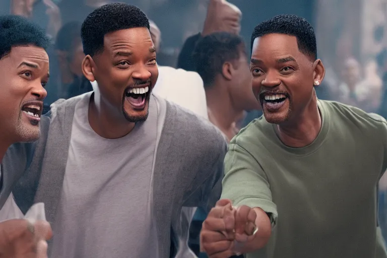 Prompt: will smith and chris rock dancing together. ultra-detailed, 8k, octane render