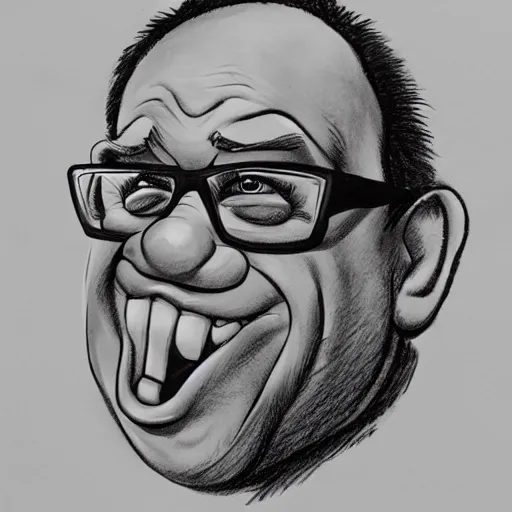 Image similar to a caricature portrait of Danny DeVito drawn by Mort Drucker Mad Magazine