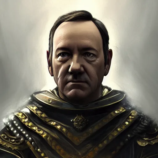 Prompt: Illustration of Kevin Spacey as a Roman Emperor, dark atmosphere, angry look, gta 5 cover style, highly detailed, digital painting, Trending on artstation , HD quality, by Glenn Rane and Samwise Didier, dramatic light, octane