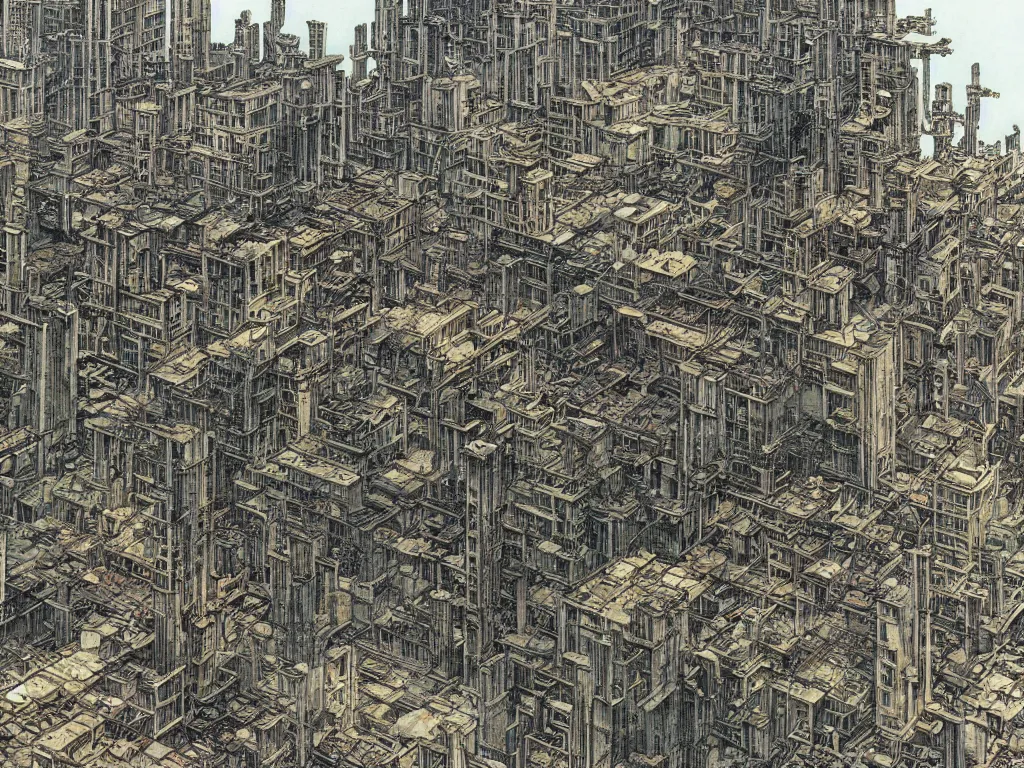 Image similar to dystopian city ruins by Katsuhiro Otomo