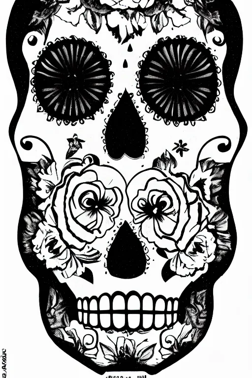 Prompt: Illustration of a sugar skull day of the dead girl, art by tadao ando