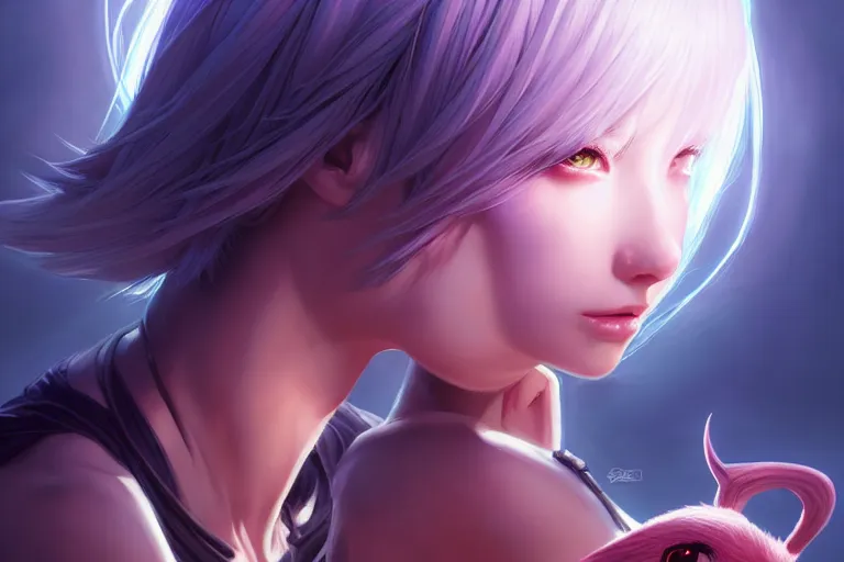 Image similar to cynical summoner girl with their mythical creatures, occlusion shadow, specular reflection, rim light, unreal engine, artgerm, artstation, art by hiroaki samura and ilya kuvshinov and ossdraws, intricate, highly detailed 8 k, fantasy illustration, extremely beautiful and aesthetic shape of face and clothes, movie poster