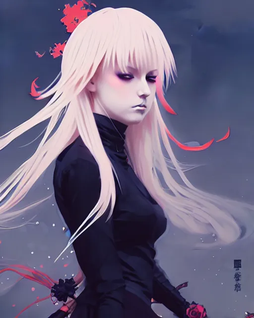 Image similar to blonde haired gothic magical girl anime character screenshot, anime, intricate, sharp focus, illustration, highly detailed, digital painting, clean artstyle, concept art, matte, art by ilya kuvshinov and ruan jia and greg rutkowski, masterpiece