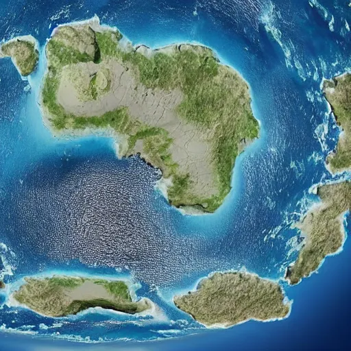 Image similar to this is a land on an unforgiving world of churning oceans and jagged coastlines. every habitable island is situated somewhere along the planet's equator where the weather is still volatile but more hospitable than any points to the north or south