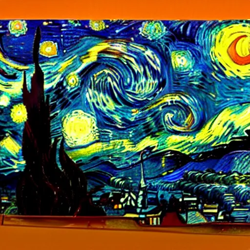 Prompt: asheville skyline in the style of starry night, by vincent van gogh