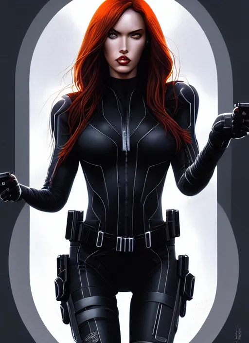 Prompt: symmetry!! gantz portrait of megan fox as black widow, unholy, intricate, highly detailed, dynamic lighting, digital art, digital painting, artstation, terence nielsen, sharp focus, illustration, art by artgerm and greg rutkowski and moebius, 8 k