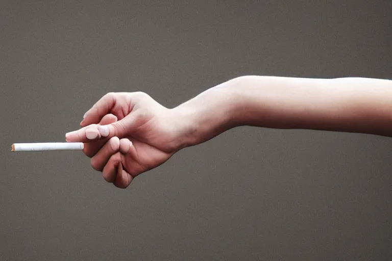 Image similar to cigarette in fingers, hand holding cigarette, hyper realistic, natural