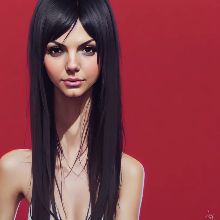 Prompt: full very close up neck shot of a beautiful victoria justice, in tshirt and no makeup, her morbid interests, irish, by saruei and guweiz and ilya kuvshinov and george miller, digital art, highly detailed, intricate, sharp focus, trending on artstation hq, deviantart, pinterest, unreal engine 5, 4 k uhd image