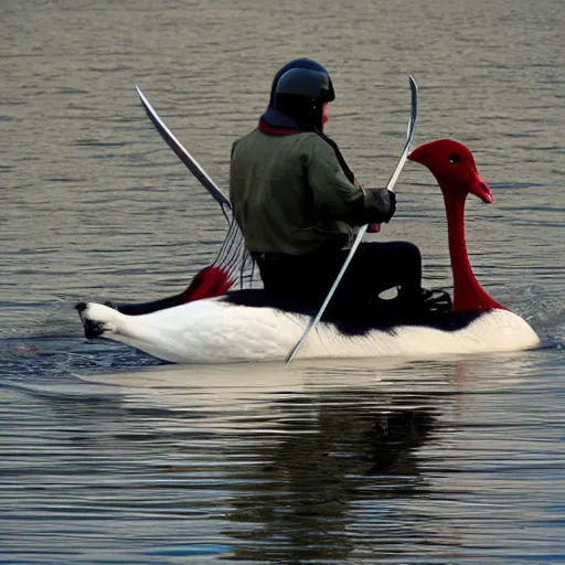 Image similar to crusader riding a goose into battle