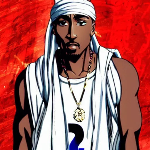 Image similar to Tupac Shakur, screenshot from a 2012s anime