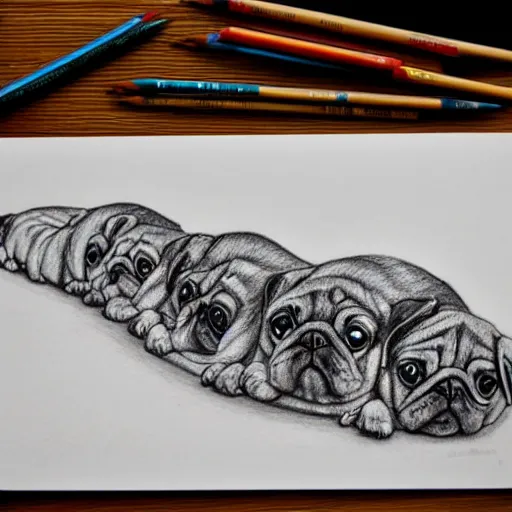 Image similar to sketchbook pencil drawing of a pug centipede, photo