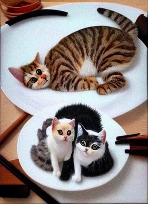 Image similar to clear photorealistic picture of adorable cats made out of sushi