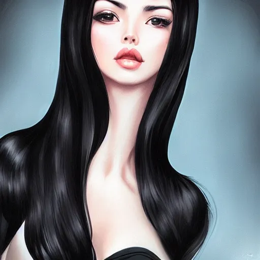 Prompt: woman with black hair by artgerm