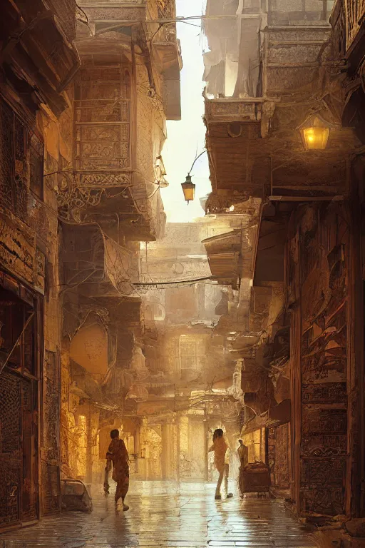 Image similar to the streets of old Cairo at the time of the pharaohs, intricate, elegant, volumetric lighting, digital painting, highly detailed, artstation, sharp focus, illustration, concept art, ruan jia, steve mccurry