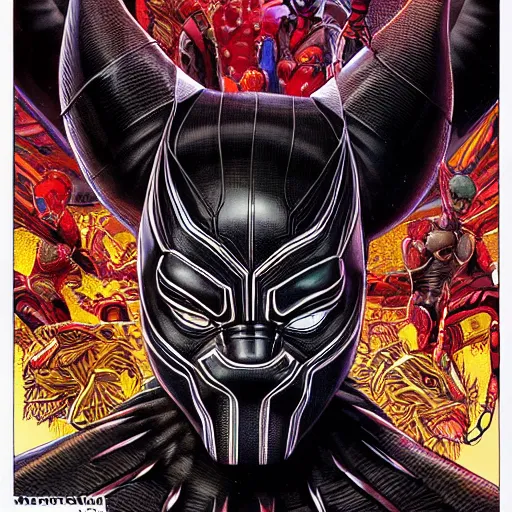 Prompt: portrait of crazy marvel black panther, symmetrical, by yoichi hatakenaka, masamune shirow, josan gonzales and dan mumford, ayami kojima, takato yamamoto, barclay shaw, karol bak, yukito kishiro