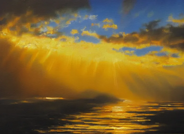 Image similar to golden rays, oil painting