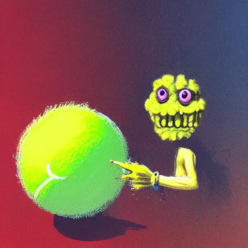 Image similar to a tennis ball monster, tennis ball, dark, chalky, virgin mary, pope, digital art, fantasy, magic, trending on artstation, ultra detailed, professional illustration by Basil Gogos