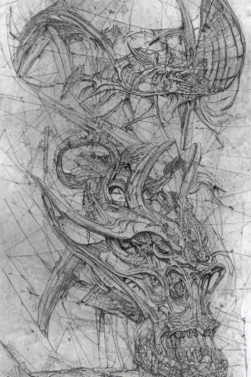 Prompt: leonardo da vinci color intricate full page scan blueprint of concept art dark creature, with tourist decks on grey paper sketch ink style with dark background ultra-detailed technical precision, mixed media with white and silver lines, realistic composition, point of interest at golden ratio, light from right, more darkness on the bottom, monumentally art composition, high quality of sketching with subtle hairlines, highly detailed rounded forms, inside out and outside in, octane render