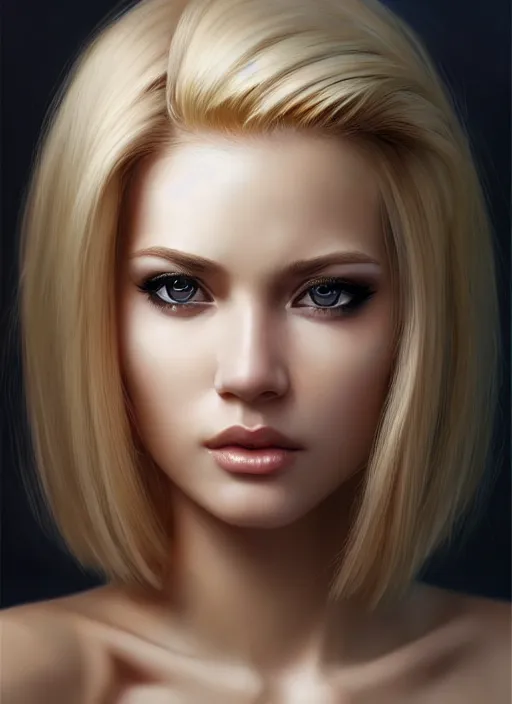 Image similar to photo of a gorgeous young woman with blonde hair in the style of stefan kostic, realistic, sharp focus, 8k high definition, insanely detailed, intricate, elegant, art by stanley lau and artgerm