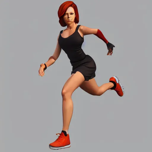 Prompt: christina hendrix character model, running pose, 4 of 1 6, orthographic front view, single figure, 4 k photograph, clear details