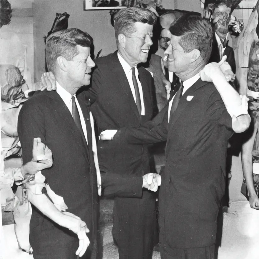 Prompt: vintage photo of president kennedy meeting with a lusty argonian maid