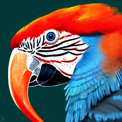 Image similar to macaw octopus hybrid, highly detailed, digital painting, smooth, sharp focus, illustration, ultra realistic, 8 k,
