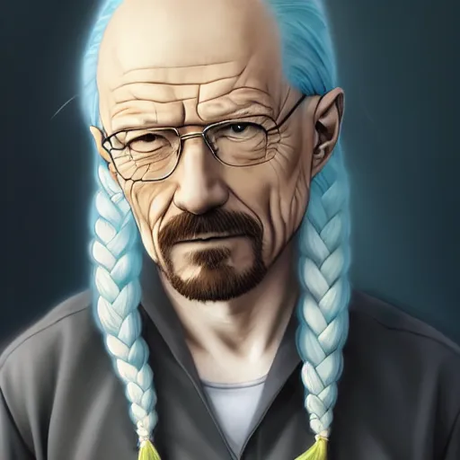 Prompt: anime portrait of walter white as an anime cat girl waifu, long white hair, twisted braid, watery eyes, by Stanley Artgerm Lau, WLOP, Rossdraws, James Jean, Andrei Riabovitchev, Marc Simonetti, and Sakimichan, trending on artstation