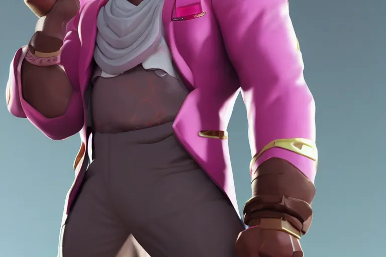 Image similar to doomfist, pink blazer, overwatch game, digital art, high detailed, unreal engine, artstation, 3 d render