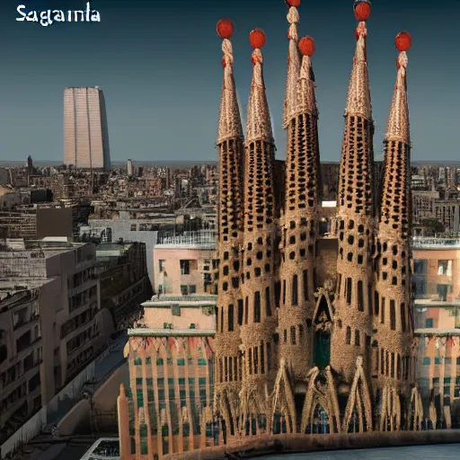 Image similar to sagrada - familia - empire state hybrid, architectural render, cg society